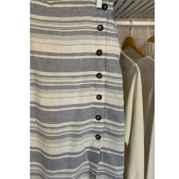 Cynthia Rowley Women's Size M Blue & White Striped 100% Linen Midi Skirt #0470 - Picture 2 of 10